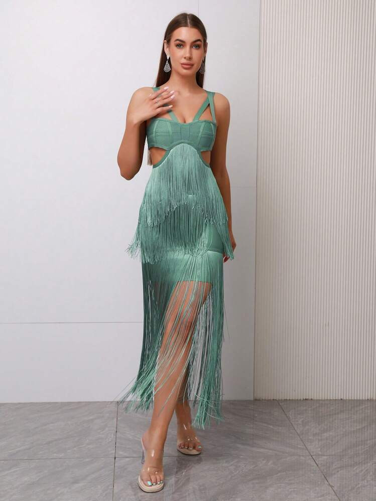 Love Aing 2024 New Women's Spaghetti Strap Tassel Elegant Party Cocktail Dress, Sexy Bandage Dres... | SHEIN