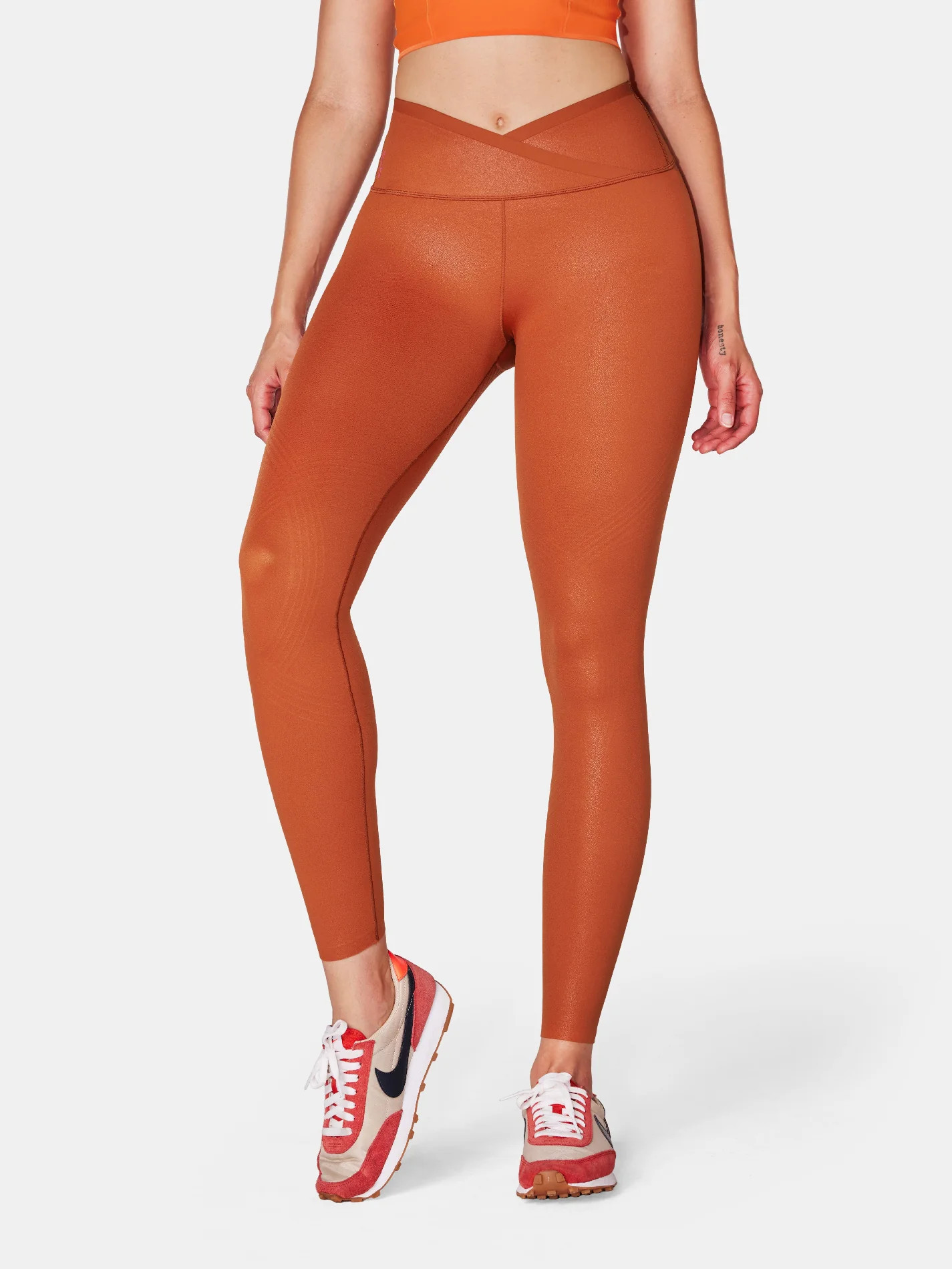 Body Sculpt Faux Leather Leggings (Reversible Wear) - Pumpkin / M | Fanka INT