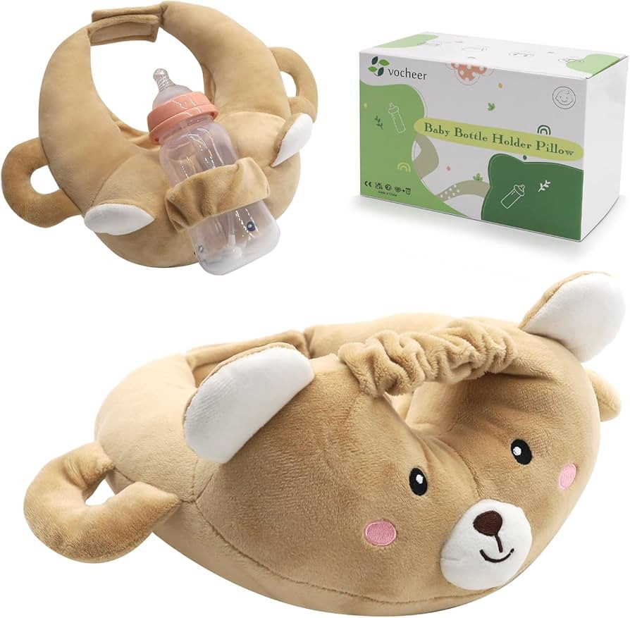 vocheer Baby Bottle Holder Hands Free, Portable Support Pillow for Newborns, Baby Selffeeding Pad, Bottle Support Cushion, Bear | Amazon (US)