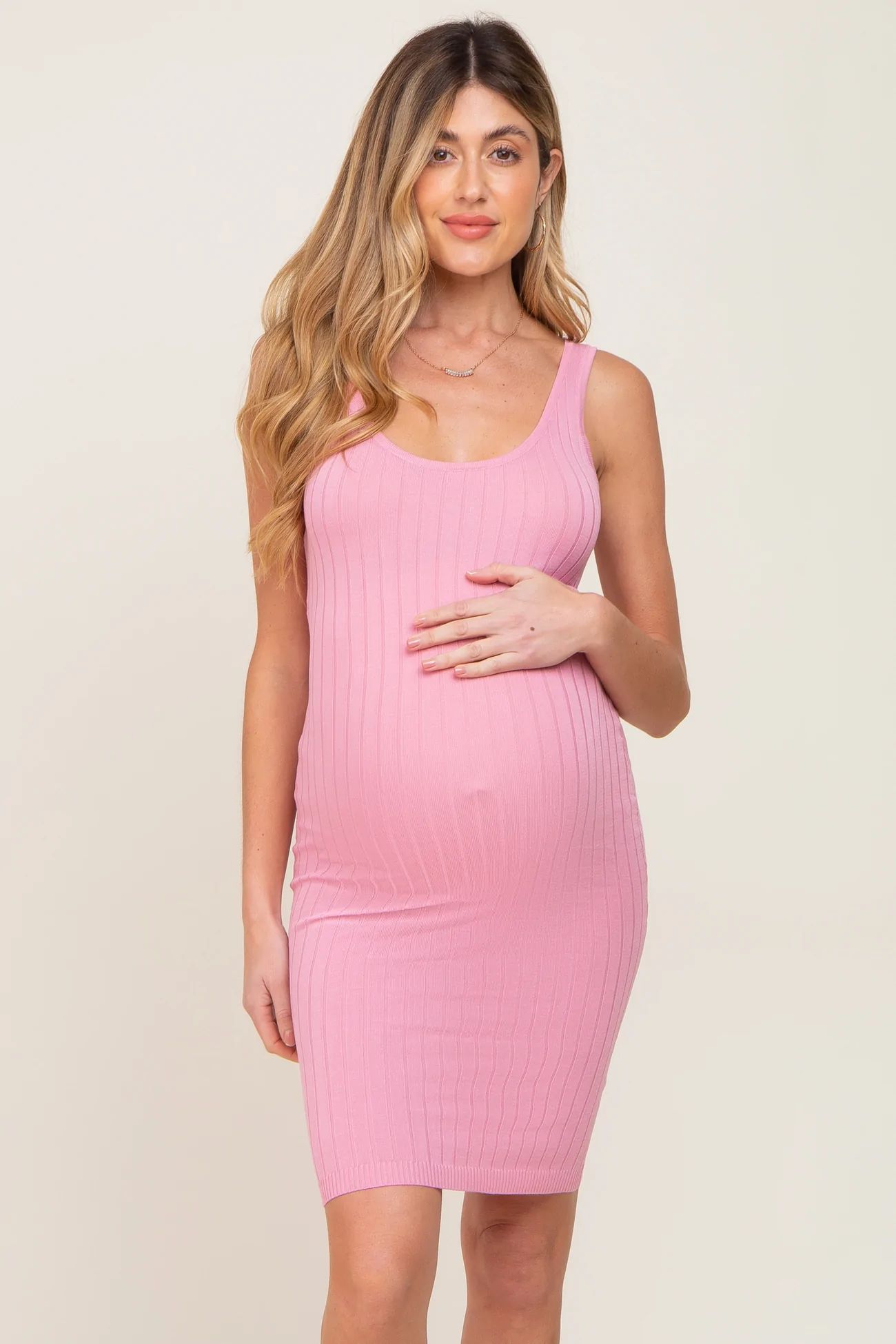 Pink Rib Knit Sleeveless Maternity Dress | PinkBlush Maternity