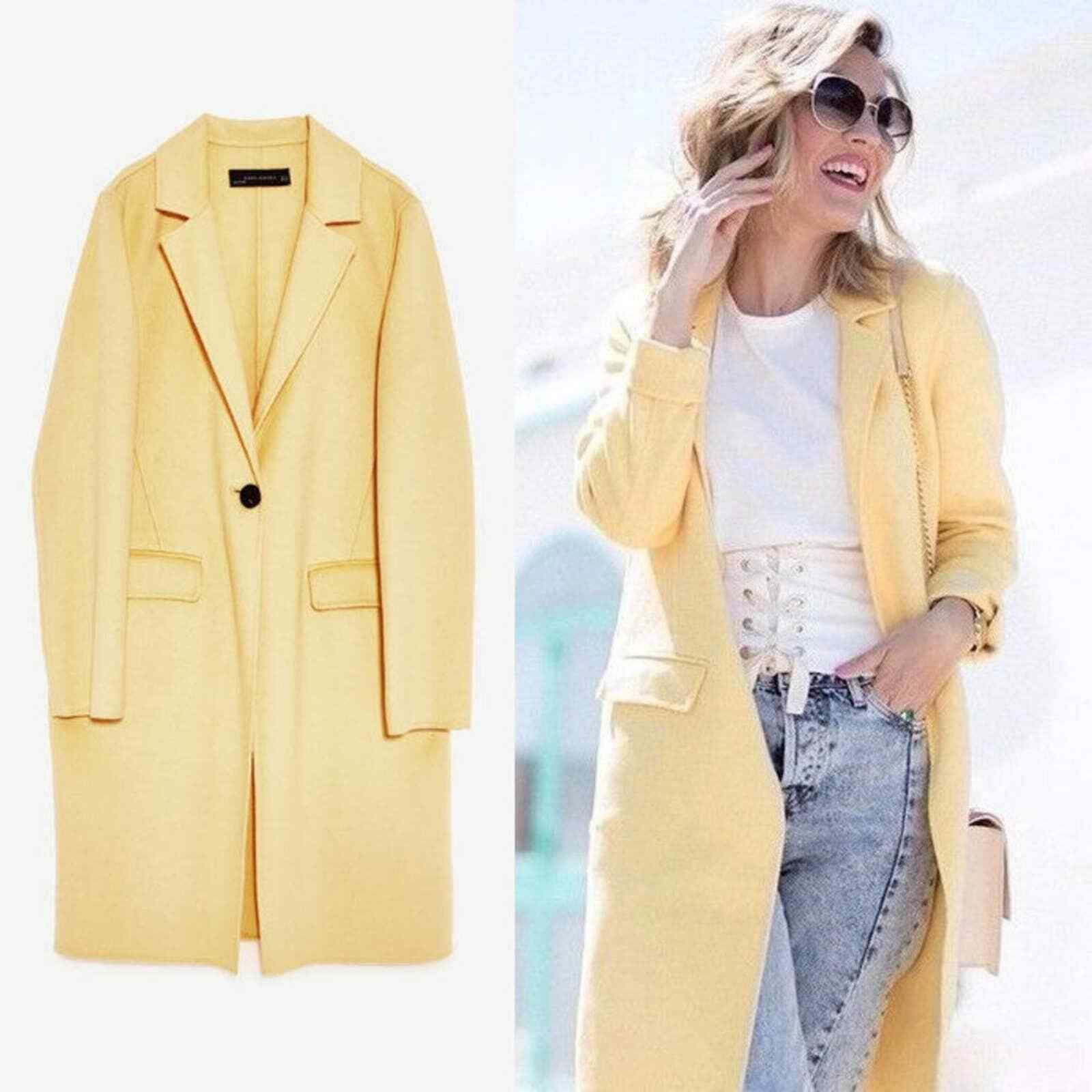 Zara Wool Blend Long Coat in Pale Yellow Size X-Small - NWT  | eBay | eBay US