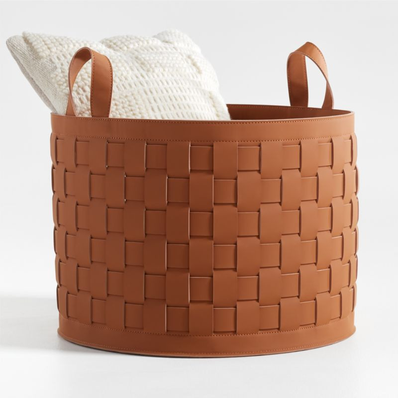 Taka Medium Woven Vegan Leather Basket + Reviews | Crate & Barrel | Crate & Barrel