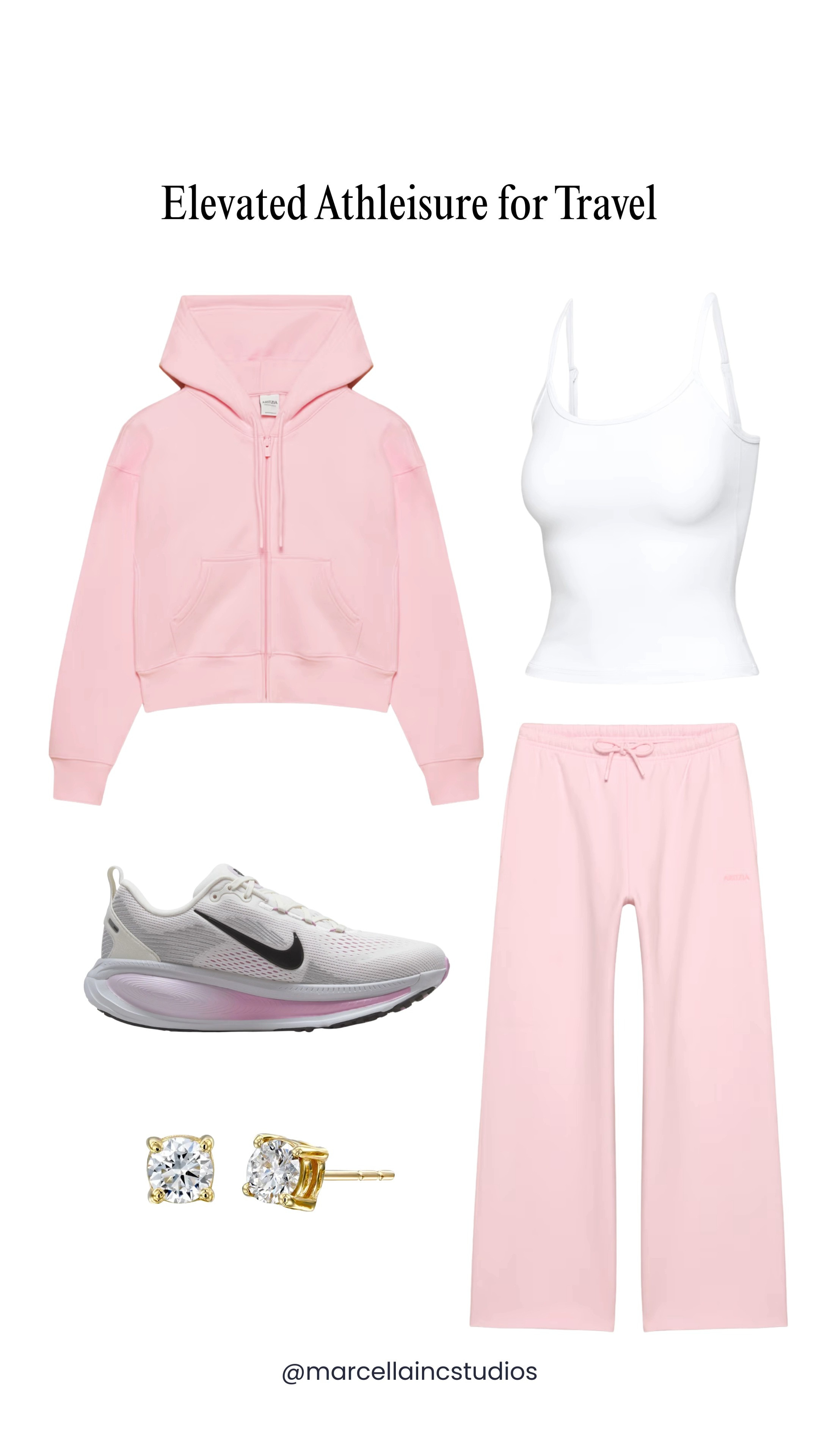 This pink Aritzia matching set is officially my new travel obsession. It’s the perfect base for an elevated athleisure look that feels like pajamas but looks put together. The Nikes are cute but you can also wear for workout.

Pro Tip: Add gold accents and your favorite diamonds (faux or real!) to take this from "just loungewear" to the next level. 💎

Fits true to size.

#LTKshoecrush #LTKfit #AirportChic #AritziaStyle #NikeWomen #TravelOutfit #Spring2026 #ElevatedAthleisure  

 

#LTKActive #LTKTravel