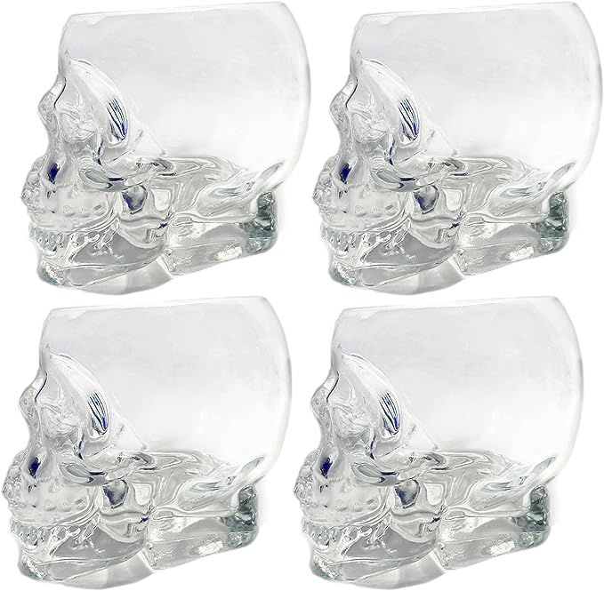 Mazeology Handmade, Mouth-blown Crystal Clear Borosilicate Glass SKULL Shaped Set of Four 2.7 oz ... | Amazon (US)