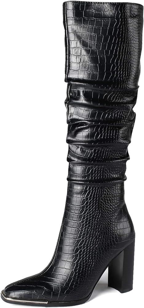 vivianly Knee High Block Heel Boots Square Toe Boot for Women | Amazon (US)