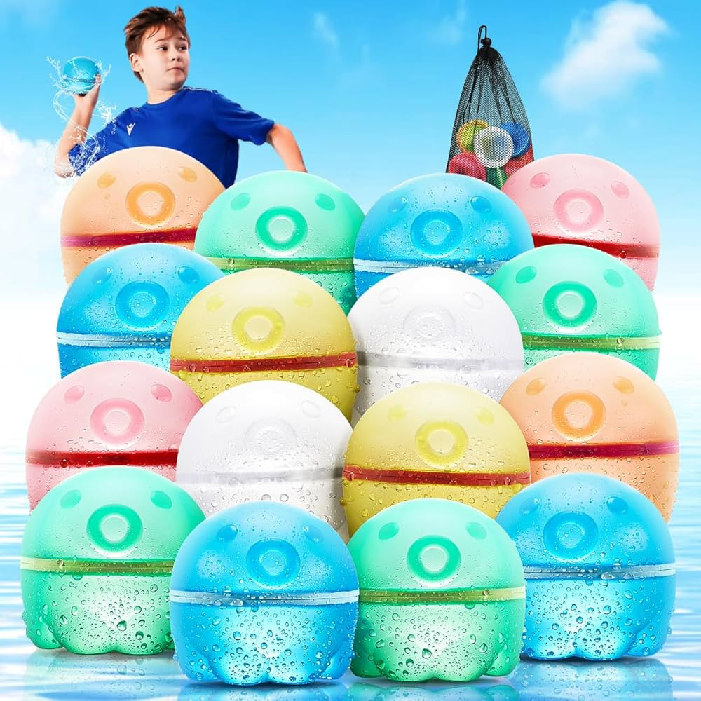 16PCS Reusable Water Balloons for Kids, Splash Refillable Water Balloons Bombs Self Sealing Quick... | Amazon (US)