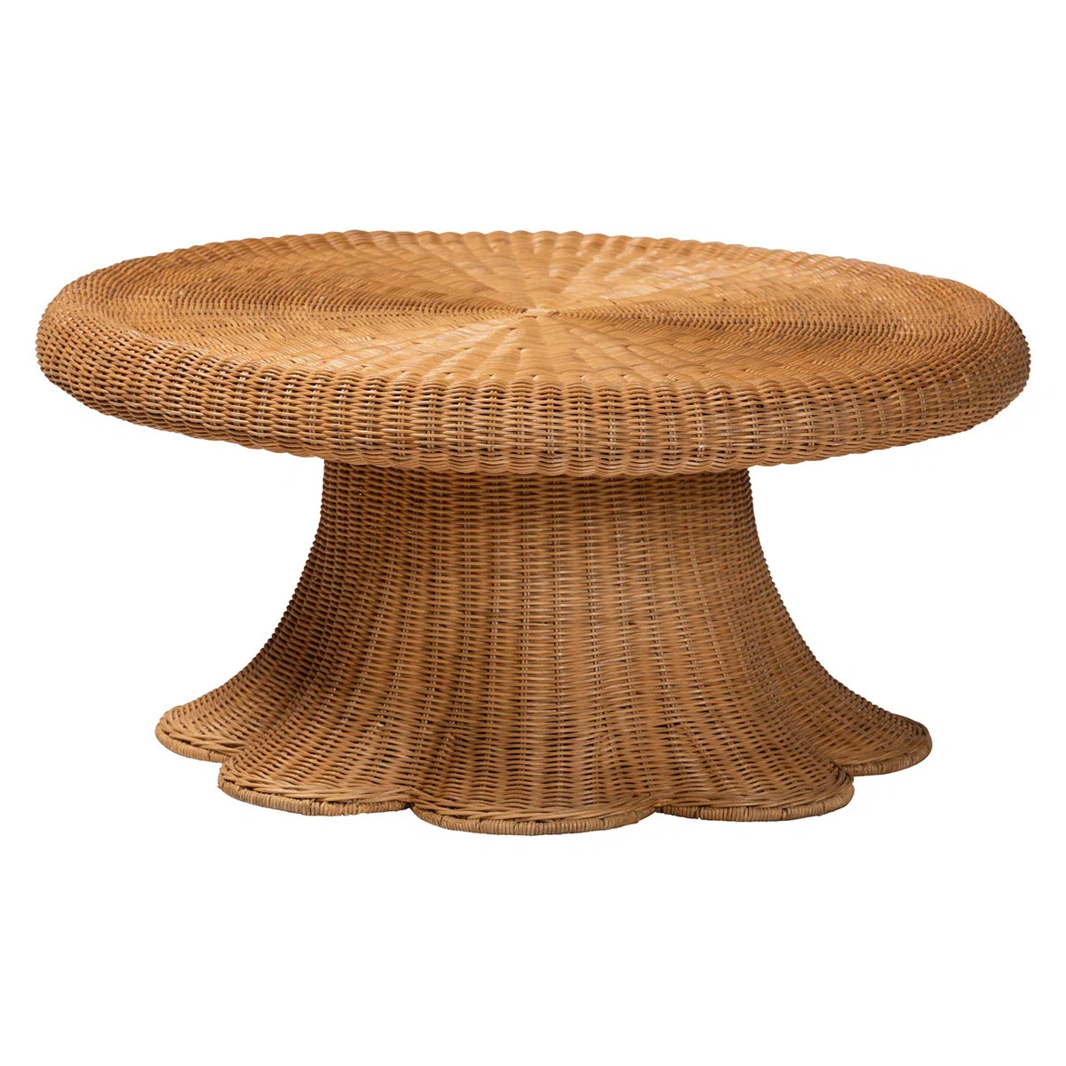Bali & Pari Avalon Natural Rattan Round Coffee Table With Scalloped Pedestal Base – Coastal Boh... | Wayfair North America