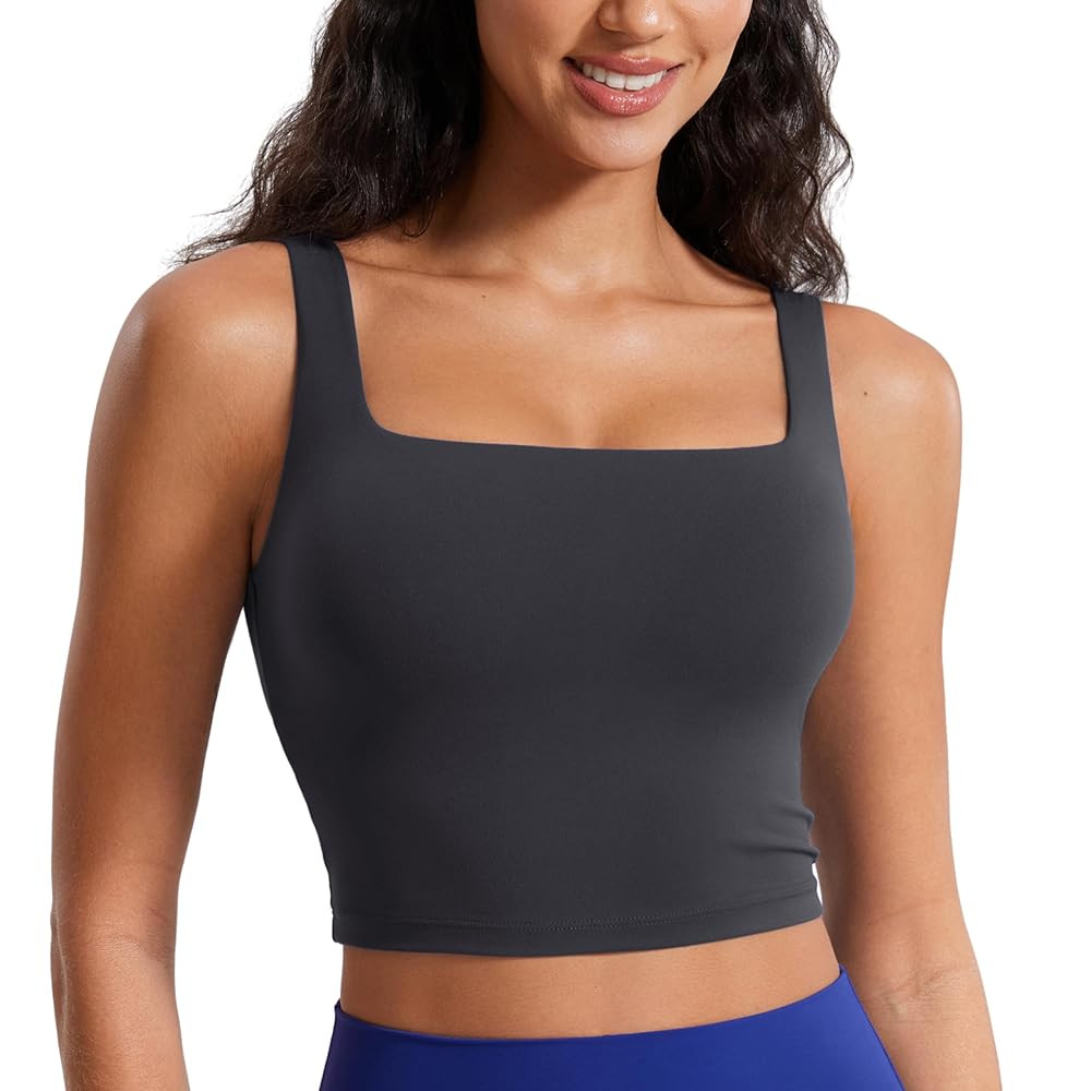 CRZ YOGA Butterluxe Womens Square Neck Longline Sports Bra - Workout Crop Tank Tops Padded Yoga C... | Amazon (US)