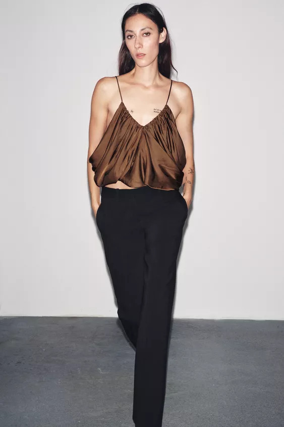 ZW COLLECTION SATIN DRAPE TOP | Zara UK