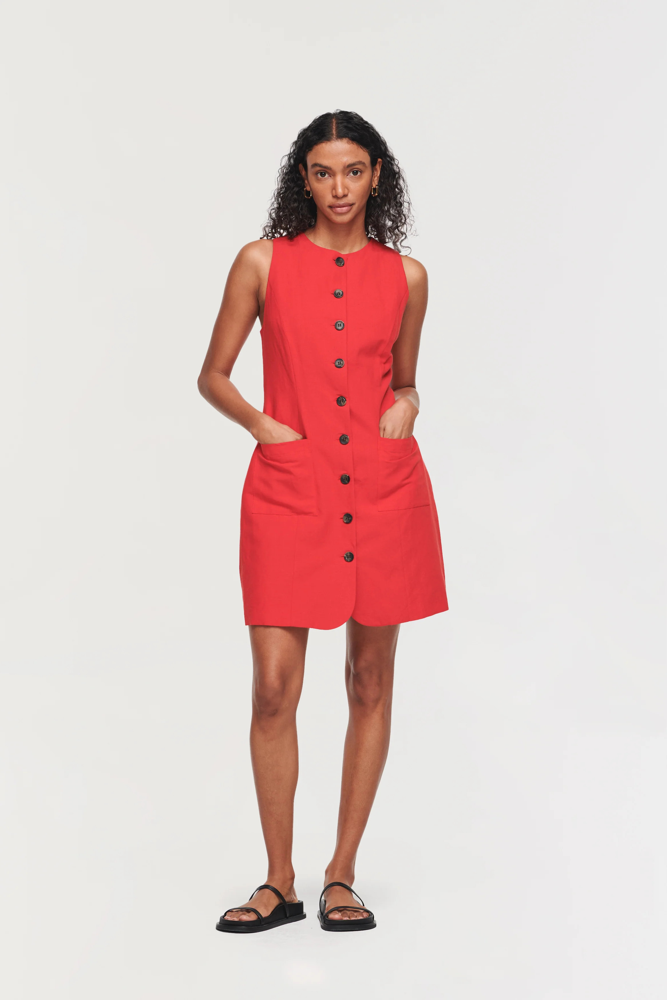 Leah | Linen Mini Dress in Red | ALIGNE | Aligne UK
