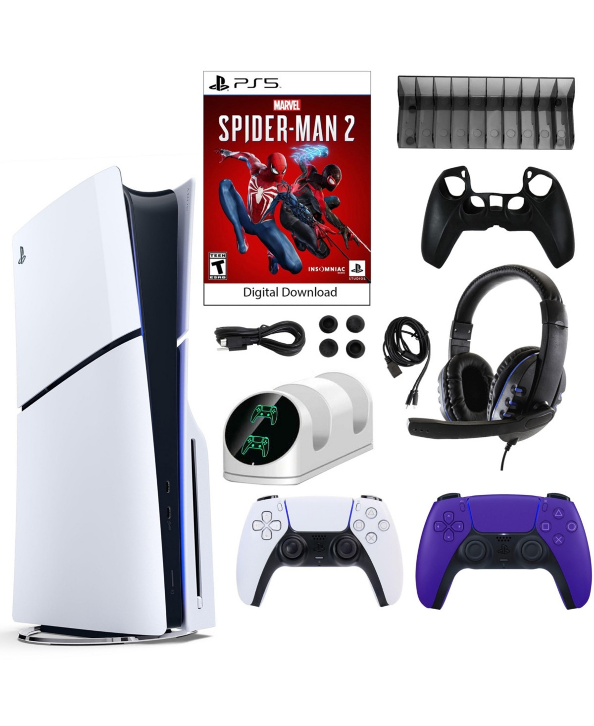 PS5 Spider Man 2 Console with Extra Dualsense Controller and Accessories Kit - Purple | Macy's