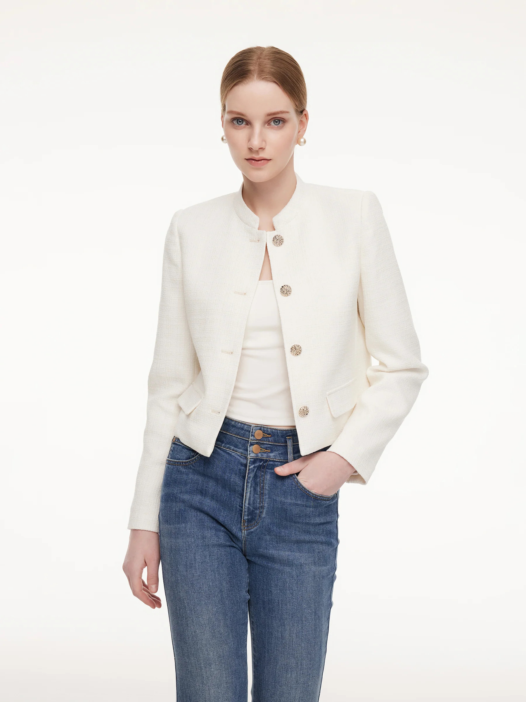 Stand Collar Single-Breasted Women Jacket | GOELIA