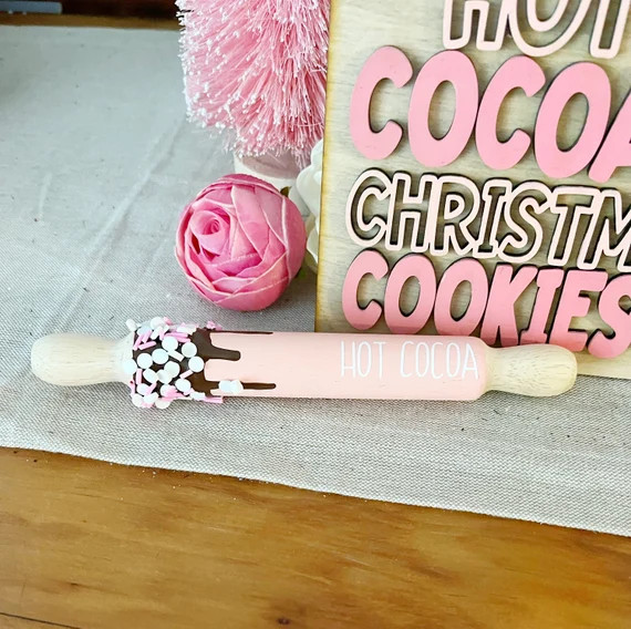 Hot Cocoa Mini Rolling Pin Tiered Tray Decor - Etsy | Etsy (US)
