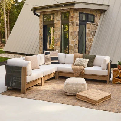 Stratton Outdoor 5-Piece Modular Patio Sectional In Beechwood With Sunbrella Cushions By Real Flame | Wayfair North America
