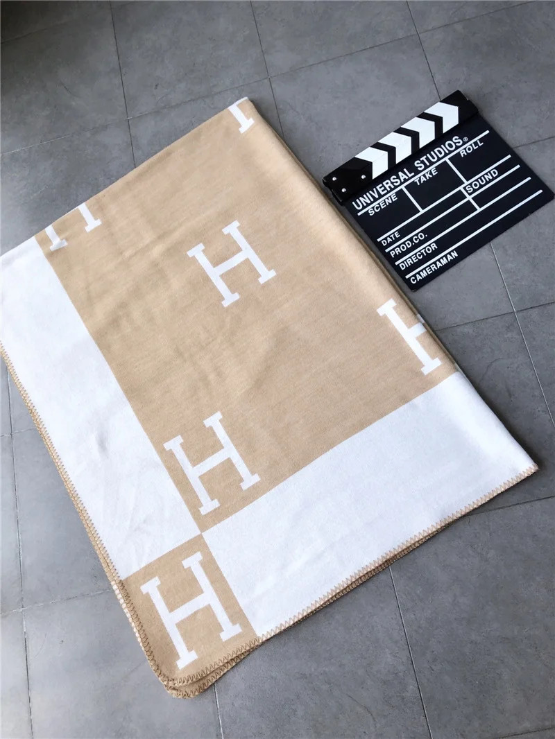 New H Large Letter Printing Double-sided Luxury Wool Cashmere Blanket Thick Warm Lunch Break Blan... | Walmart (US)
