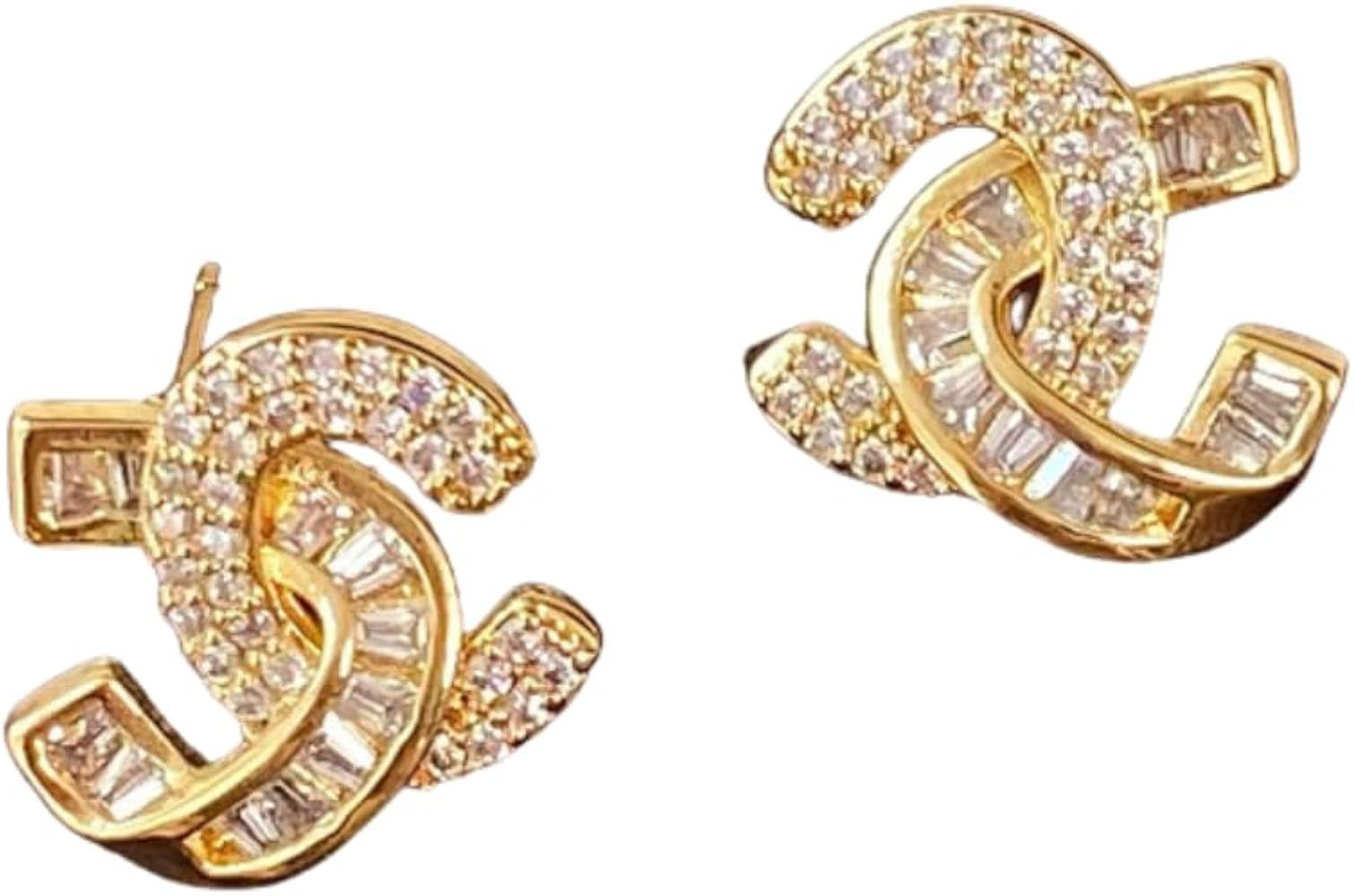 Golden Crystal Interlocking Stud Earrings, Cubic Zirconia, Hypoallergenic Alloy, Small Size, Tren... | Amazon (US)