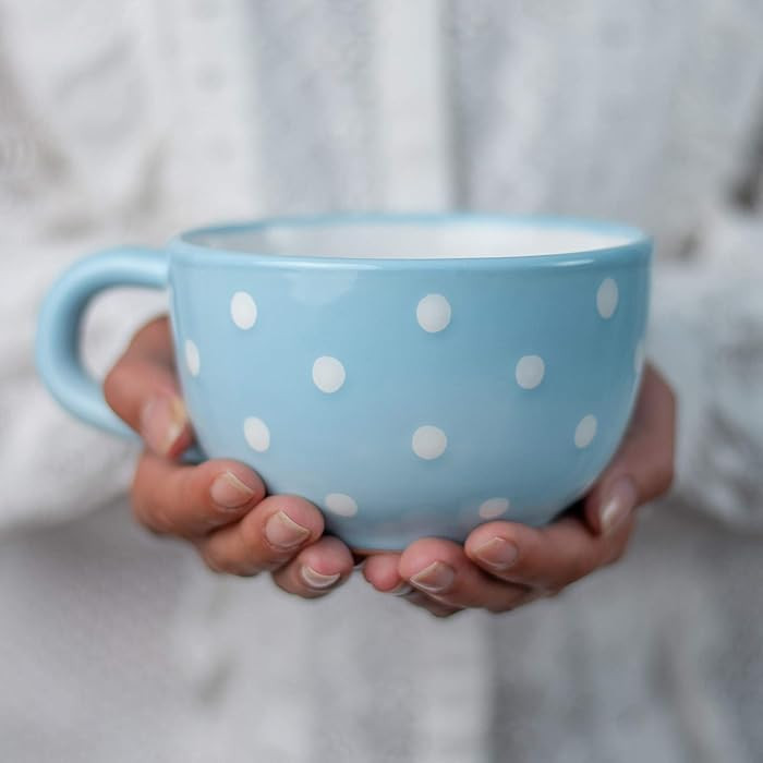 City to Cottage Handmade Ceramic Designer Light Blue and White Polka Dot Cup, Unique Extra Large ... | Amazon (US)