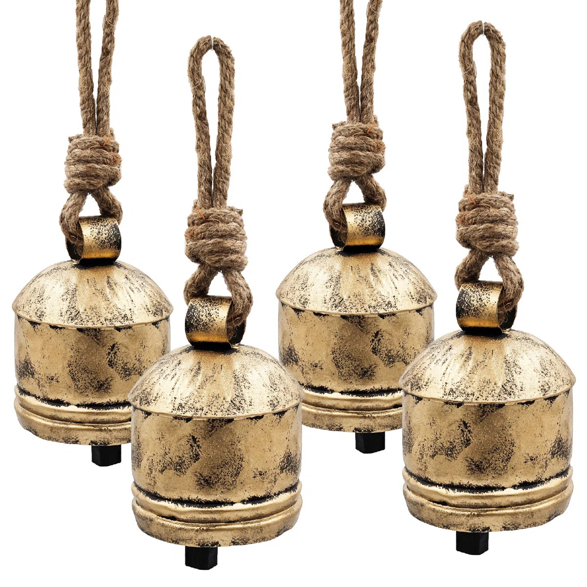 4.5x6.1 Inch Iron Hanging Bell Ornaments Set Of 4 With Mango Wood Accents Christmas Holiday Decor... | Wayfair North America