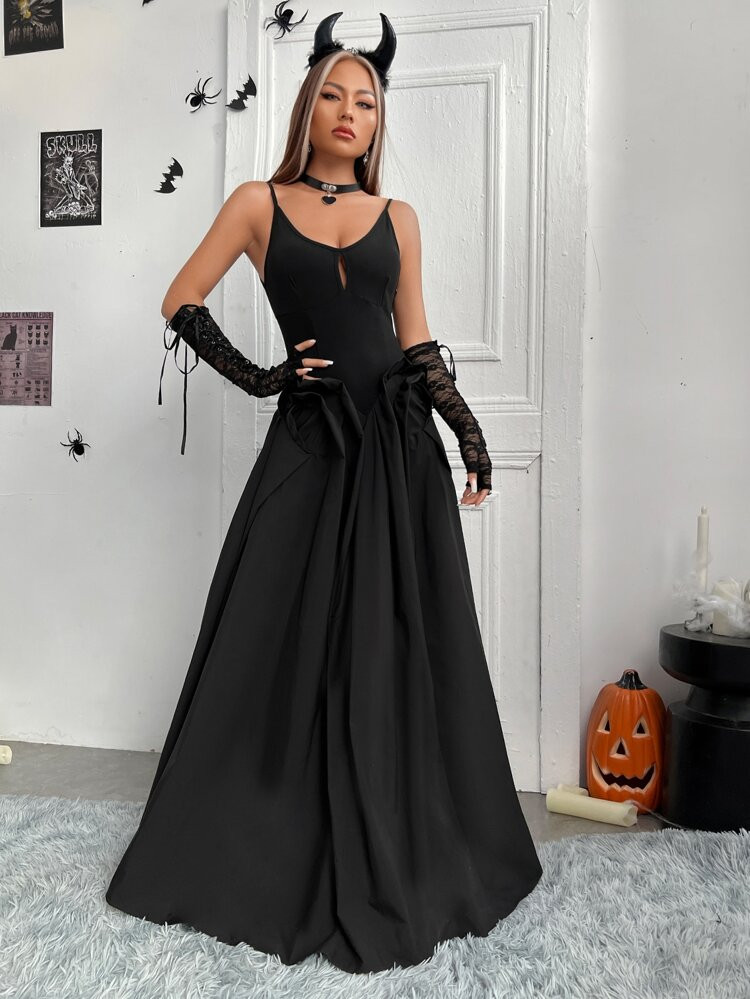 Solid Waist Accepted Exaggerated Hem Maxi Cami Dress Without Gloves | SHEIN