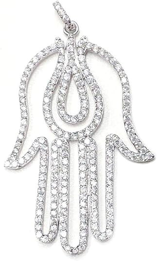 925 Solid Sterling Silver Cubic Zirconia Hand of Hamsa Pendant / Charm - Evil Eye for Necklace / ... | Amazon (US)