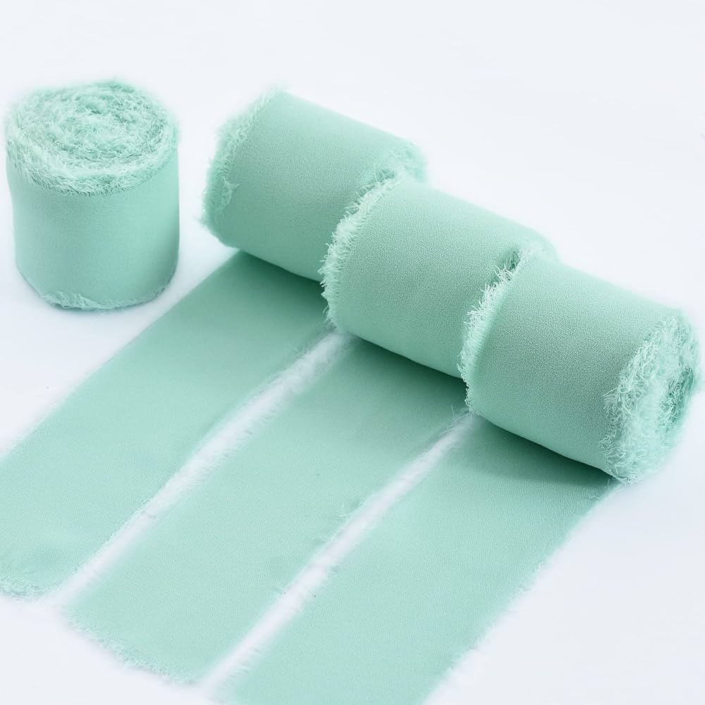 TONIFUL 4 Rolls Silk Chiffon Ribbon, 1-1/2 Inch x 22yds, Lake Blue Chiffon Ribbons, Handmade Frin... | Amazon (US)