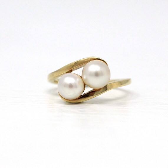 Cultured Pearl Ring  Retro 14k Yellow Gold Toi Et Moi Two Gem | Etsy | Etsy (US)
