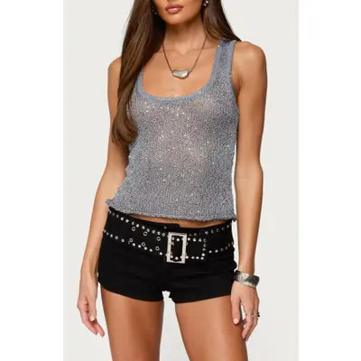 EDIKTED Eleora Sequin Knit Tank in Gray at Nordstrom, Size X-Small | Nordstrom