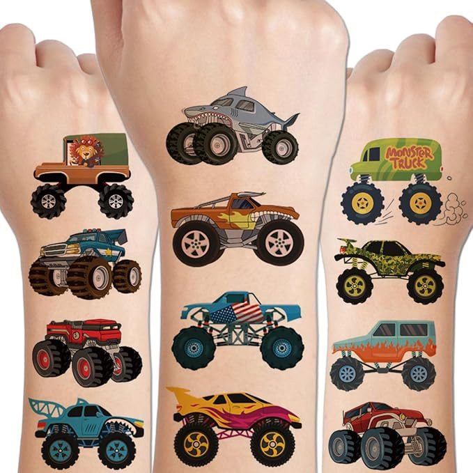 CHARLENT Monster Truck Temporary Tattoos for Kids Party Supplies - 10 Sheets Monster Truck Tattoo... | Amazon (US)