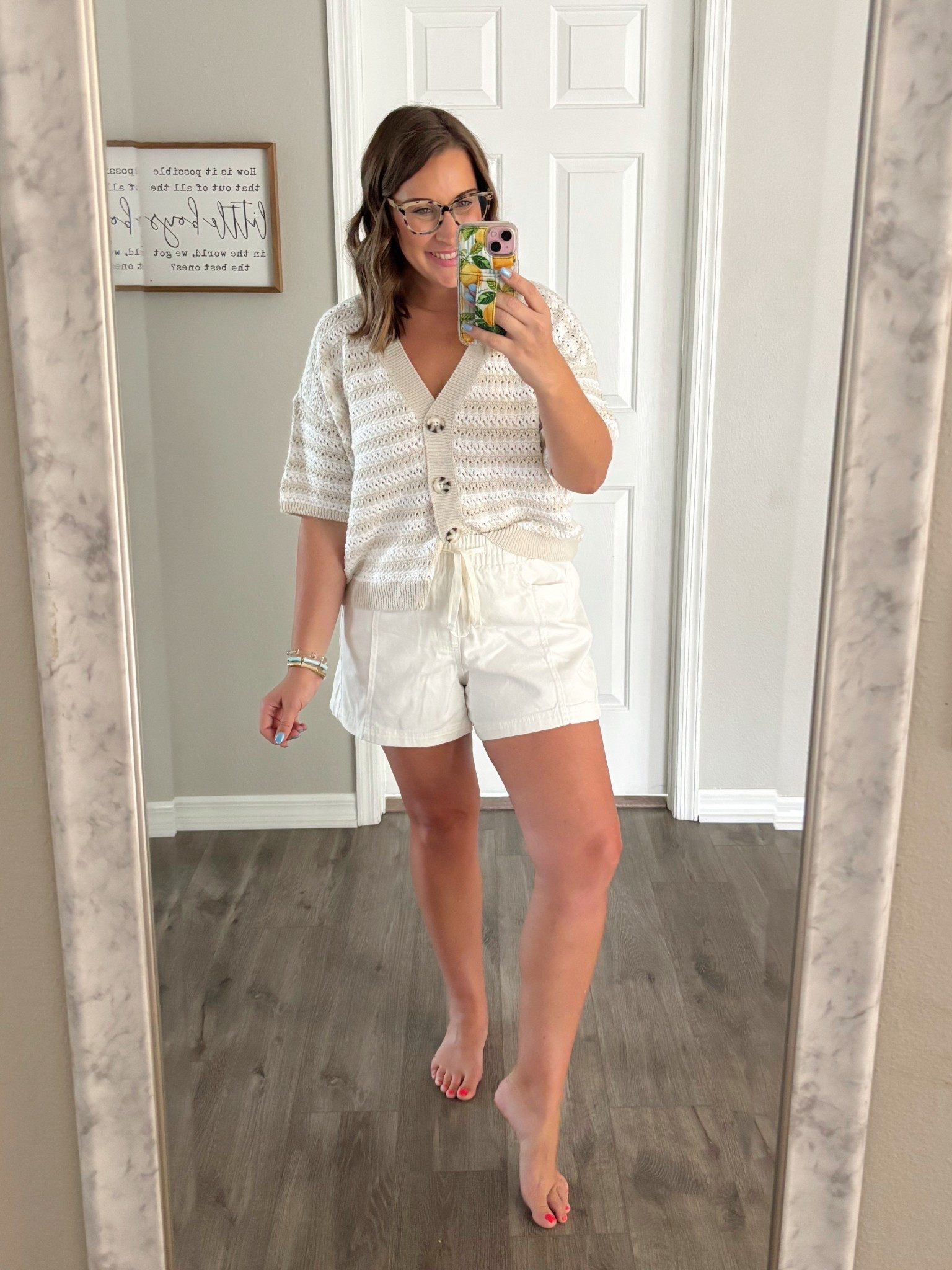 Neutral vibes & loving it! Semi cropped soft cardi and elastic waist shorts 🙌🏻🤩

Stay tts in top- I sized up to a large but didn’t need to 
TTS shorts- medium 

#LTKSaleAlert #LTKMidsize #LTKStyleTip