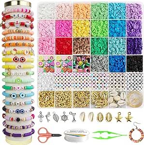 Redtwo 6200 Pcs Clay Beads Bracelet Making Kit, Flat Round Polymer Heishi Friendship Bracelet Jew... | Amazon (US)
