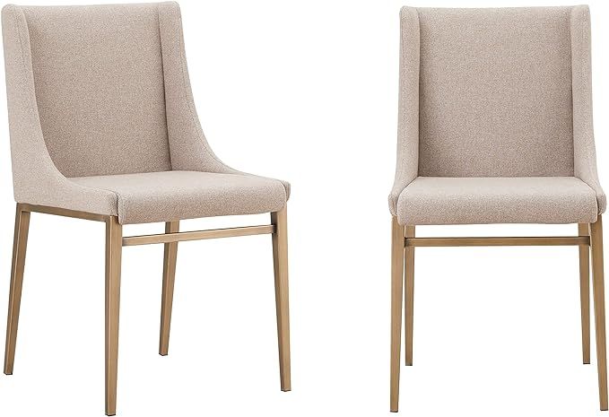 Overstock Modrest Mimi Contemporary Beige & Brass Dining Chair (Set of 2) | Amazon (US)