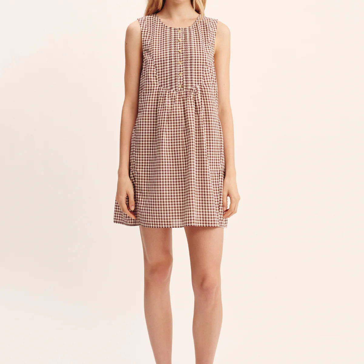 CALLIE SHIFT DRESS - PETITE MOCHA GINGHAM | POSSE (US)