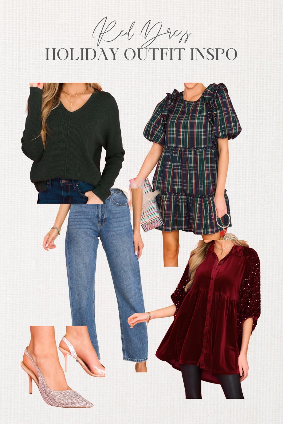 Christmas outfit ideas for the holidays - code THANKSCHEYENNE30 works until 11/18
Plaid dress in S | tunic in small
Mom jeans in 27 - run a tad big
Green sweater in S
Sparkle heels tts

#LTKstyletip #LTKSeasonal #LTKHoliday