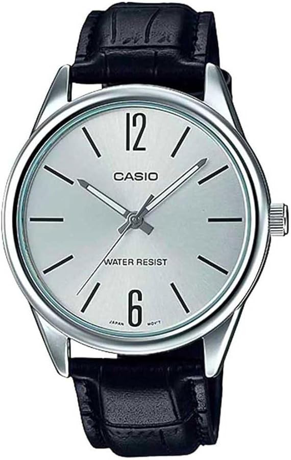 Casio #MTP-V005L-7B Men's Standard Analog Black Leather Band Silver Dial Watch | Amazon (US)