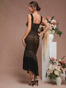 L'Amorae Women Ruched Asymmetric Ruffle Hem Sleeveless Dress | SHEIN