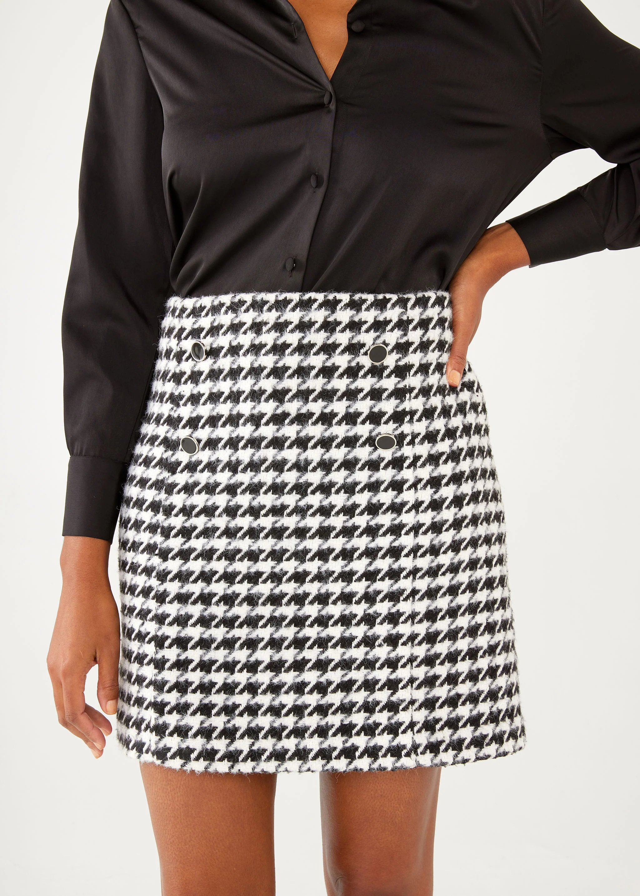 Jessica Skirt Black and White Houndstooth | Abbey Glass