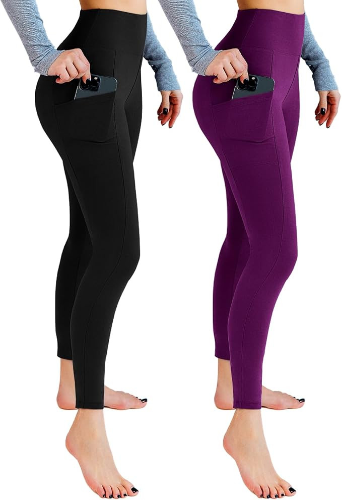 Leafigure 2-Pack High Waist Leggings with Pockets for Women | Deep Side Pockets, Ankle-Length Ful... | Amazon (US)