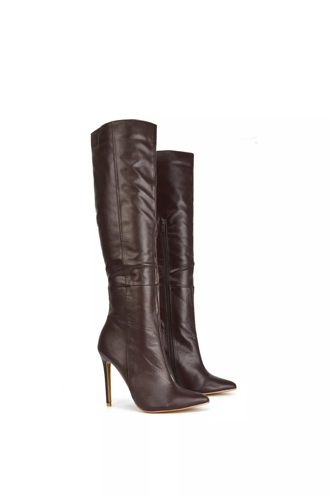 Boots | 'Nora' Pointed Toe Zip Up Knee High Stiletto Heel Long Boots | XY London | Debenhams UK