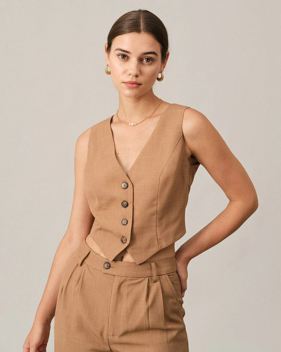 The Solid Color V Neck Vest | rihoas.com