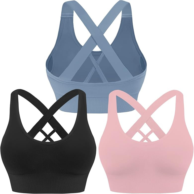 Evercute Sports Bra for Women Padded Medium Support Criss Cross Strappy Bras Seamless High Impact... | Amazon (US)