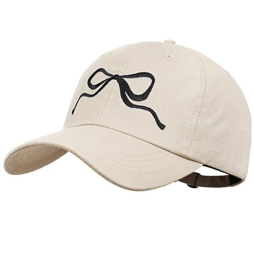 BUIPPMEM Bow-Tie Baseball Caps for Women - Trendy Y2K Style Cute Fashion Hats for Travel & Daily wear Beige/Black | Amazon (US)
