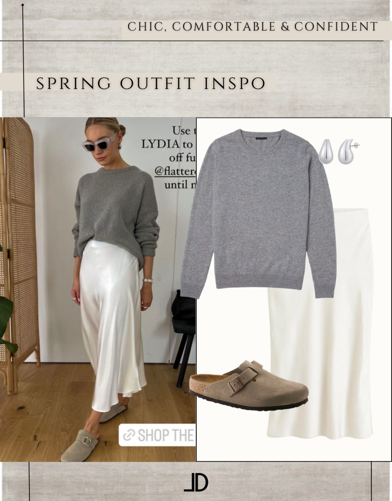 🚨Save up to 30%!

✨Favorite for inspo later.

Style Recreations

Spring is a season of renewal and rejuvenation, and what better way to celebrate than by updating your wardrobe? If you're looking for a chic, modern, and minimal look this spring, there are a few key essentials that can help you achieve it.

Clean lines and neutral colors
One of the hallmarks of a modern and minimal look is clean lines and neutral colors. This doesn't mean that you have to stick to black and white, but rather that you should aim for pieces that have a streamlined silhouette and a muted color palette. Think of shades like beige, cream, and gray, which are all versatile and can be easily mixed and matched.

For example, a tailored blazer in a neutral shade can be worn over a simple tee and jeans for a chic and effortless look. A midi skirt in a neutral hue can be paired with a tucked-in blouse and loafers for an elegant yet understated outfit.

Tailored pieces
Another essential element of a modern and chic look is tailored pieces. This means investing in pieces that fit you perfectly and flatter your figure. Tailored pieces can help you look polished and put-together, even when you're wearing something as simple as a pair of jeans and a t-shirt.

A great example of a tailored piece is a well-fitting blazer. This can be worn over almost anything, from a dress to a pair of shorts, and instantly elevates the look. Another tailored piece to consider is a pair of trousers that fit you perfectly. Whether you opt for a wide-leg style or a cropped silhouette, a pair of tailored trousers can make you look sleek and sophisticated.

Simple accessories
When it comes to accessories, less is often more. Instead of piling on statement jewelry or wearing a bold scarf, opt for simple and understated pieces. A delicate necklace, a pair of stud earrings, or a classic watch can all add a touch of elegance to your look without overwhelming it.


🥂Remember, always wear what makes you feel confident and comfortable while still being yourself.
