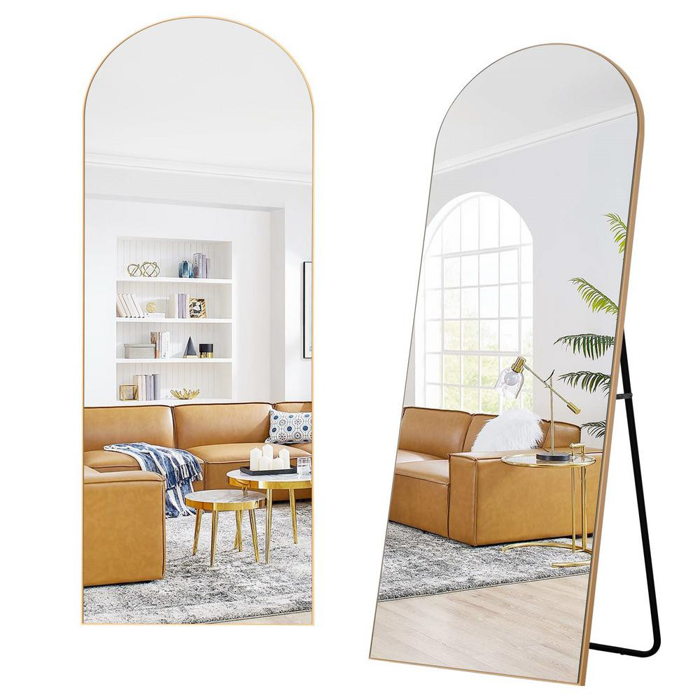 PexFix 22 in. x 65 in. Modern Arched Framed Gold Full-Length Mirror Leaning Mirror with Standing Hol | The Home Depot
