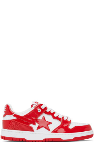 BAPE - Red & White SK8 STA #5 Sneakers | SSENSE