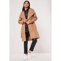 Camel Belted Wrap Coat | Missguided (US & CA)