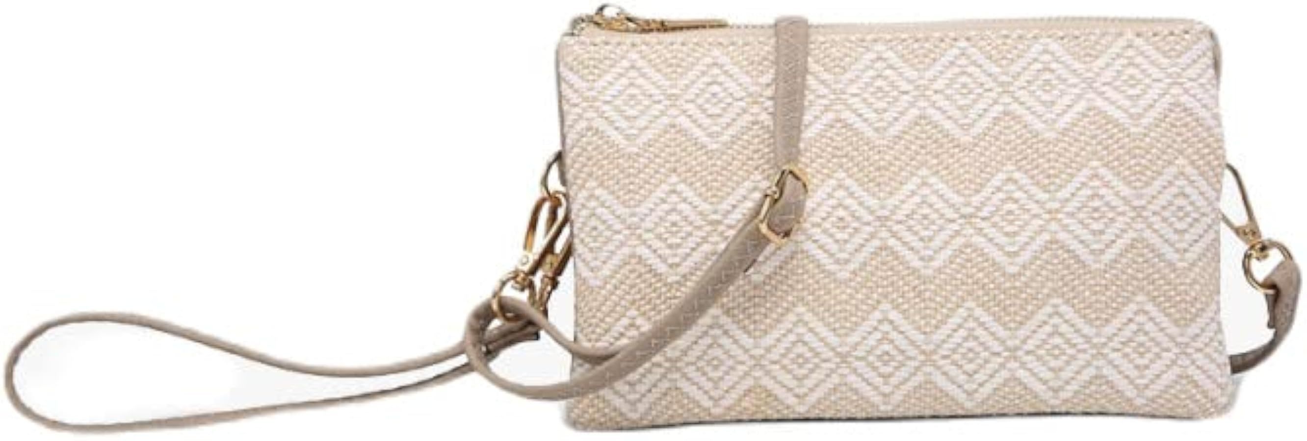 JEN & CO. Small Crossbody Wristlet Bags for Women - Riley Woven Diamond Pattern 3 Compartment Wri... | Amazon (US)