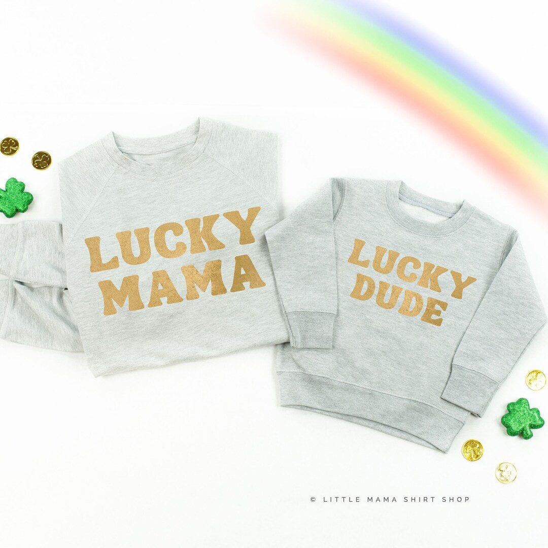 Lucky Mama/Dude (Block Font) ©| Set of 2 SWEATERS Gray w/GOLD| St Patricks Day Sweaters | Mommy ... | Etsy (US)