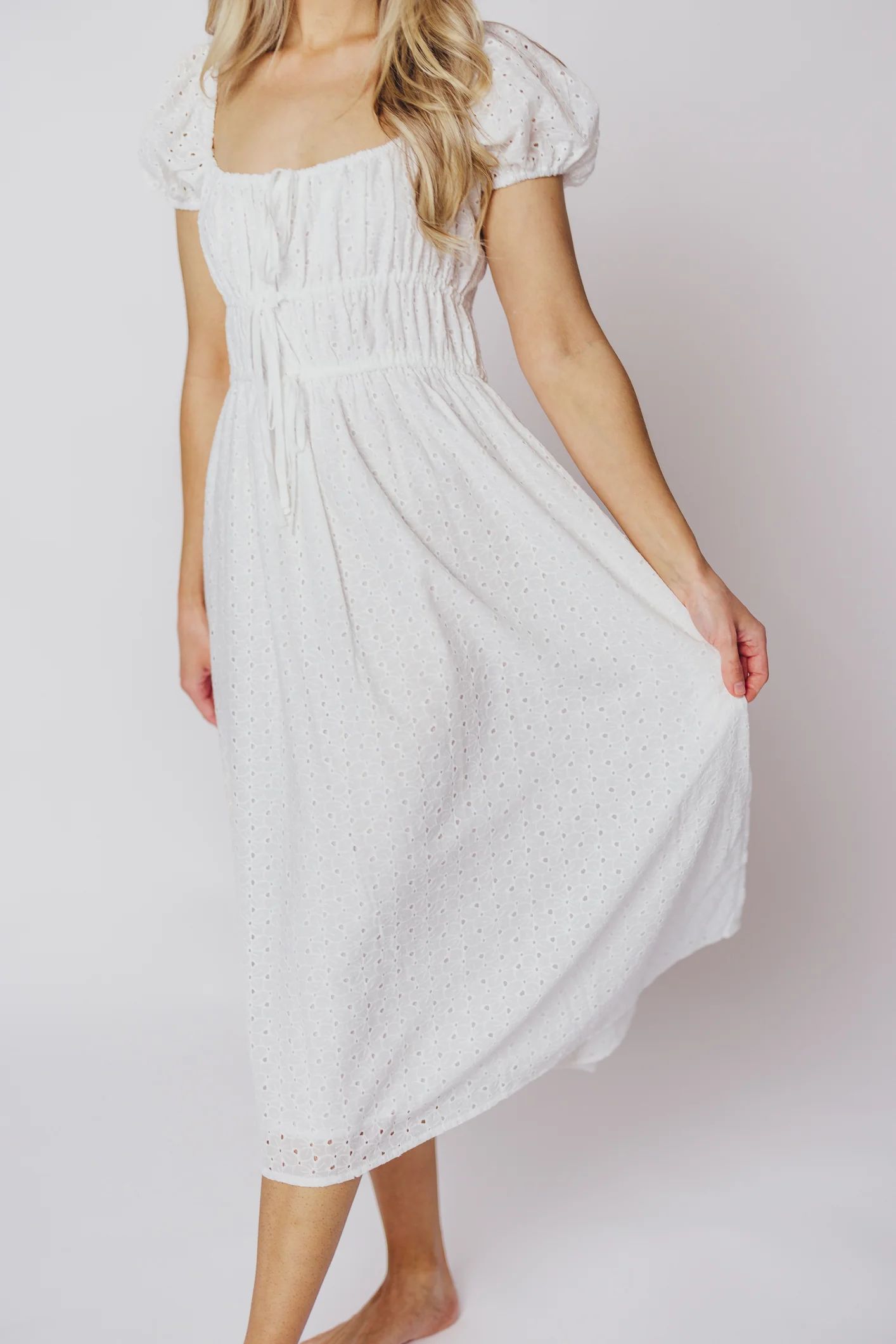 Casey 100% Cotton Eyelet Midi Dress in Ivory | Worth Collective