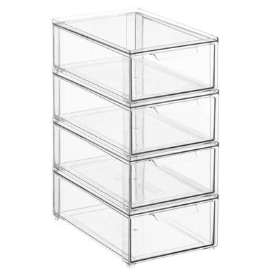 mDesign Stackable Kitchen Storage Bin Box with Pull-Out Drawer - Clear | Target