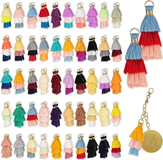 Dingion 100 Pcs Tiny Tri Layered Keychain Tassels 1.38 Inches Mini 3 Layers Tassel for Craft Jewe... | Amazon (US)
